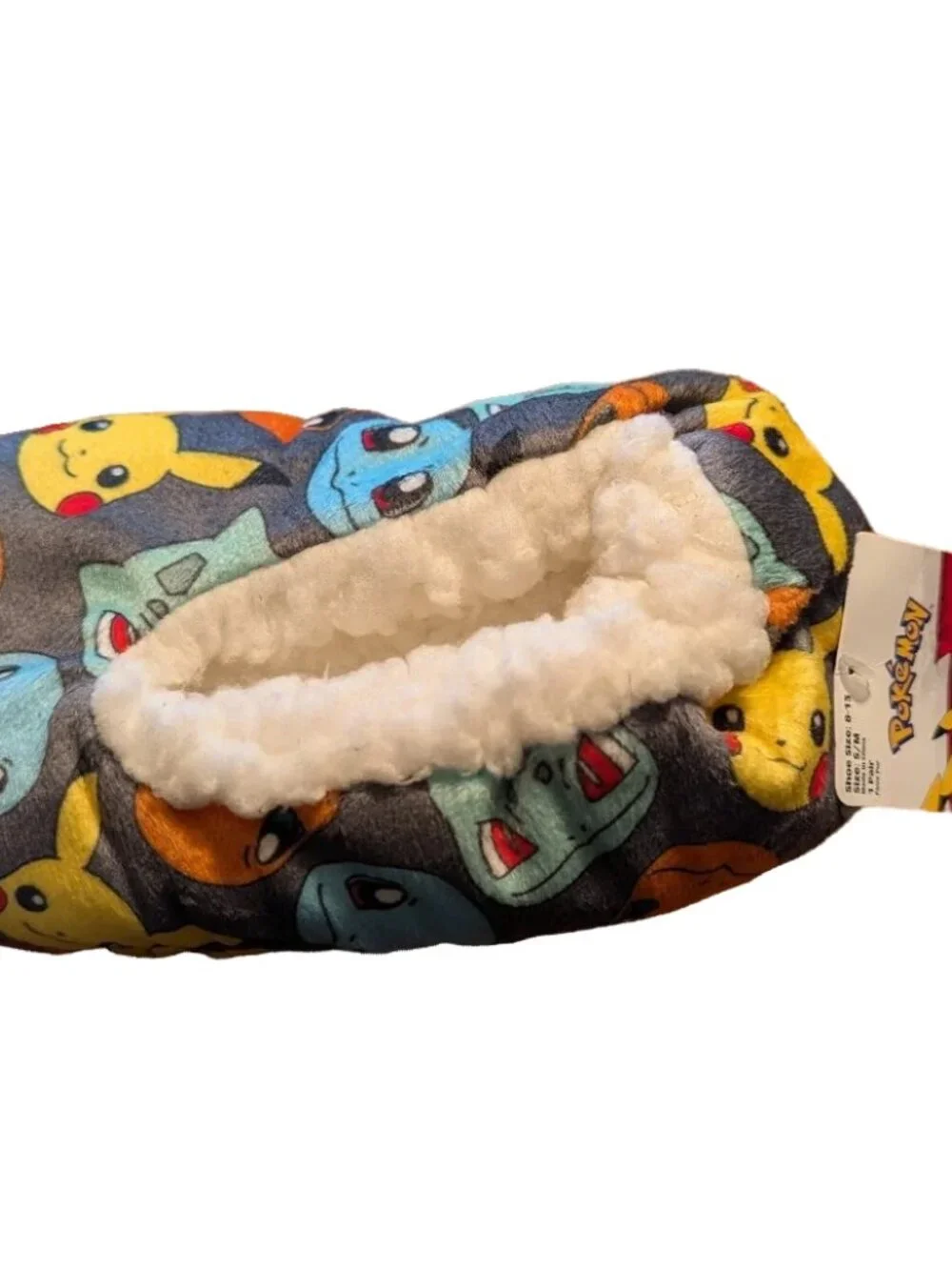 Boys Pokemon Classic Starters Fuzzy Babba Slipper Socks Size 8-13 S/M